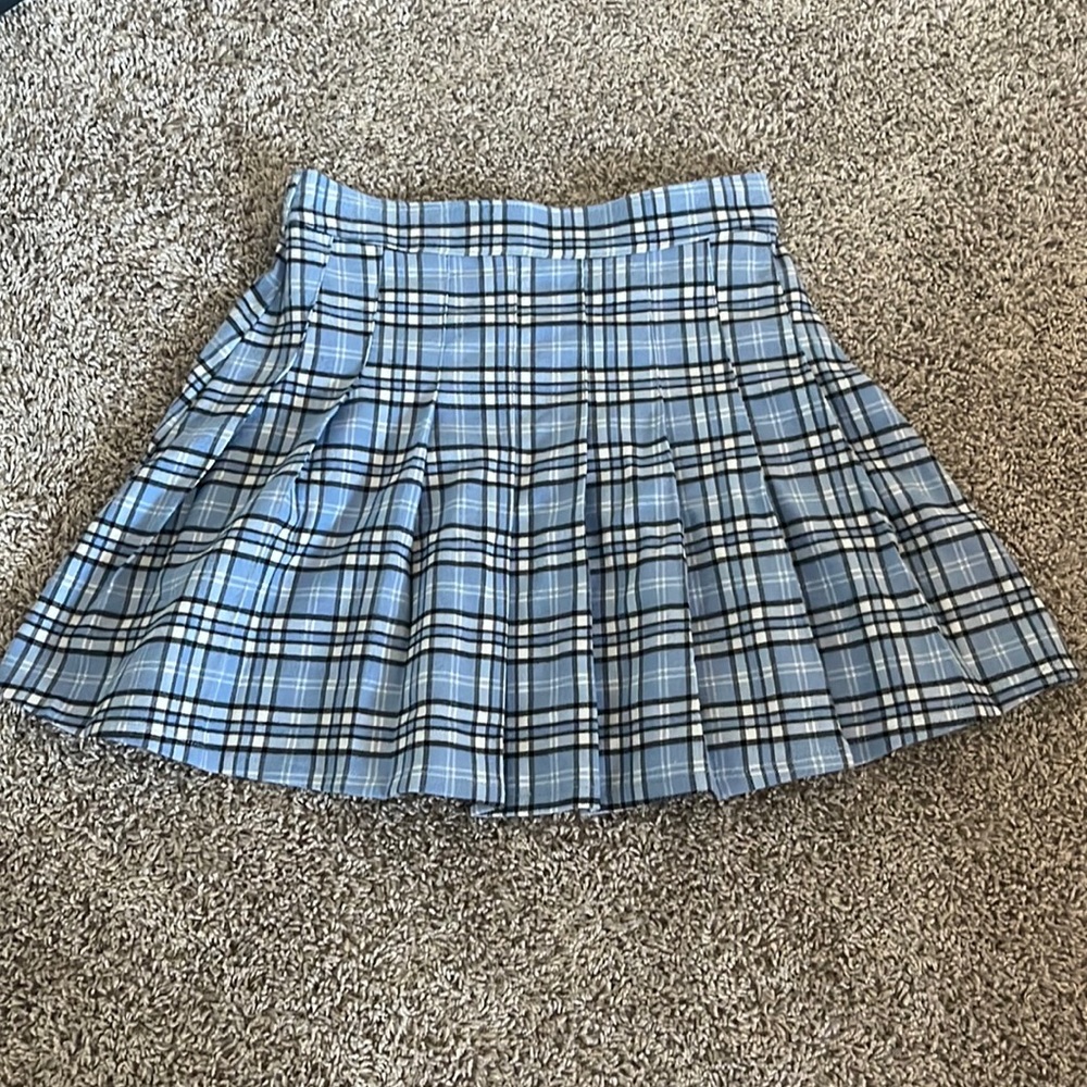 Hollister California Blue Plaid Ultra High-Rise Pleated Mini Skirt
